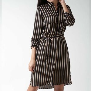 Striped Black and beige Women's Shirt Dress